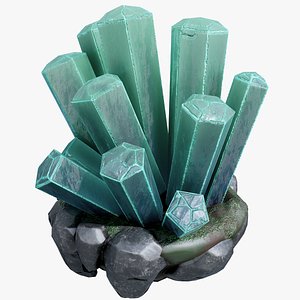 Crystal Green With Rocks Lowpoly
