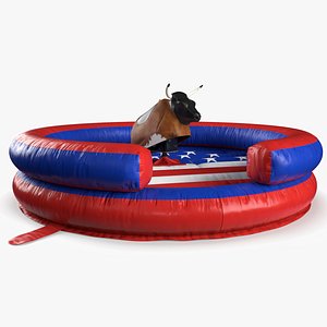 Mechanical Rodeo Bull on Inflatable Trampoline in US Colors Rigged 3D model