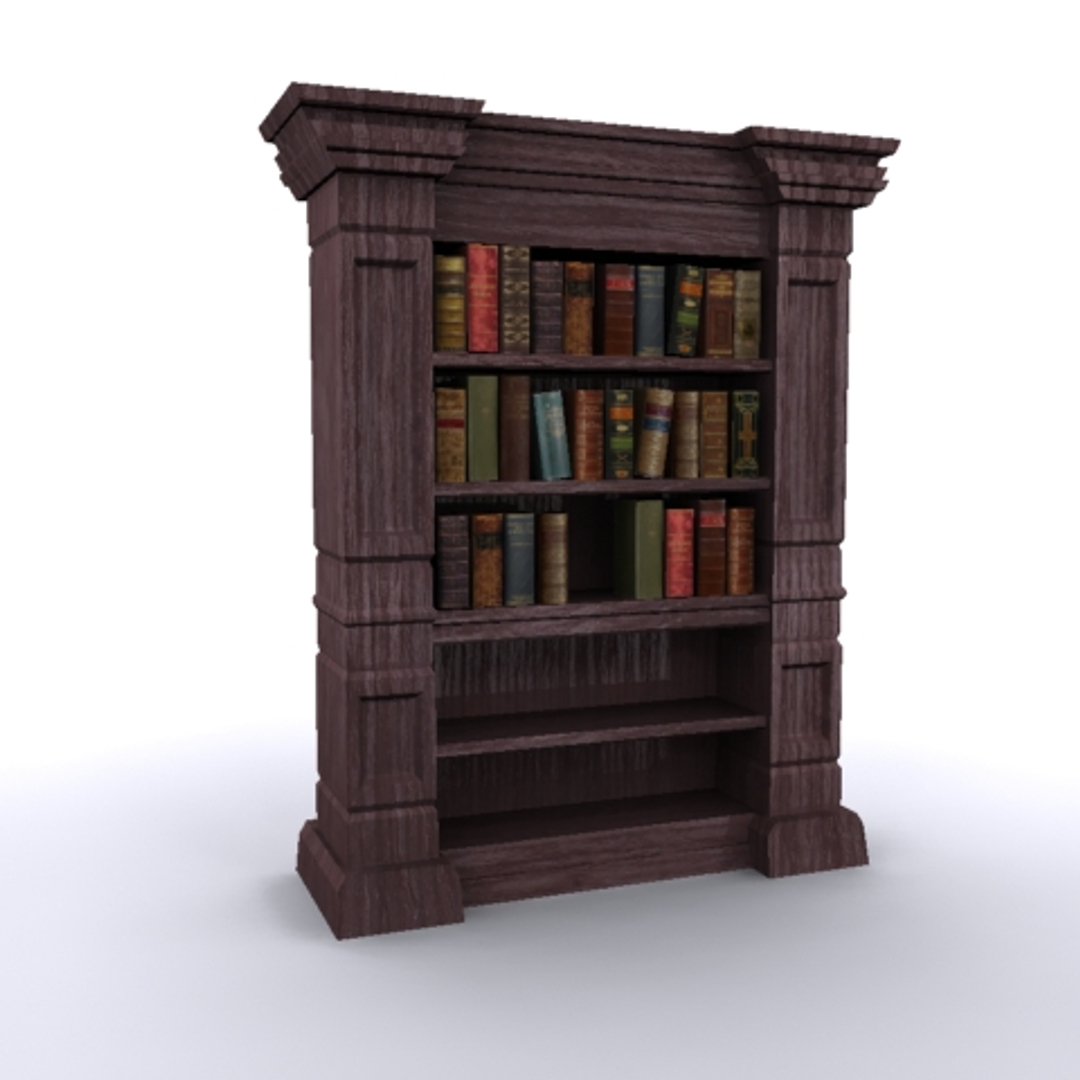 Antique Bookshelf Old Books 3d Model