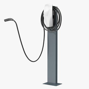 White EV Charging Station Tesla on Pedestal
