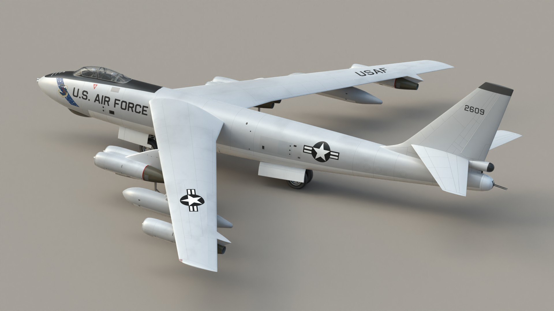 Boeing B47 Stratojet model https://p.turbosquid.com/ts-thumb/lb/xnVQFW/aG/b47pr5/jpg/1753004275/1920x1080/fit_q87/eaa9072b9e6267bbf16bfef963db932ce3c4f209/b47pr5.jpg