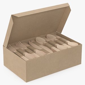 wooden cutlery set box 3D model