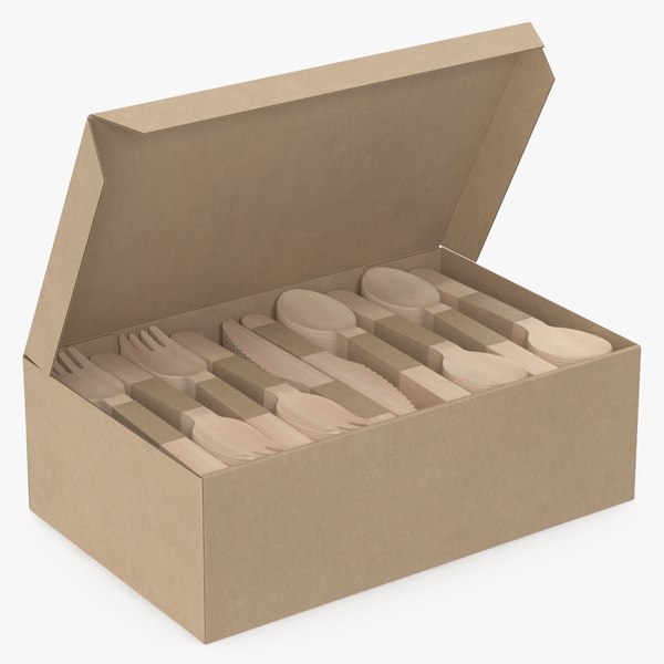 Download Wooden Cutlery Set in a Box v 2 Mockup Model 3D ...