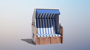 low-poly roofed wooden beach 3D
