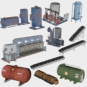 3D 12 in 1 Industrial Machinery Pack - Game Assets - Low Poly