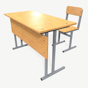 School Desk and Chair 3D model