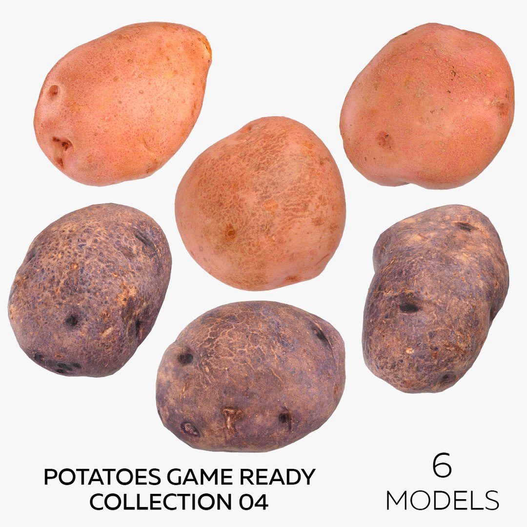 Potatoes Game Ready Collection 04 - 6 models 3D model https://p.turbosquid.com/ts-thumb/ld/aY8Uc7/rG/squarecopy/jpg/1637852563/1920x1080/fit_q87/398a60b0268d7a9ca2997abc5e66c2af25b7f68b/squarecopy.jpg