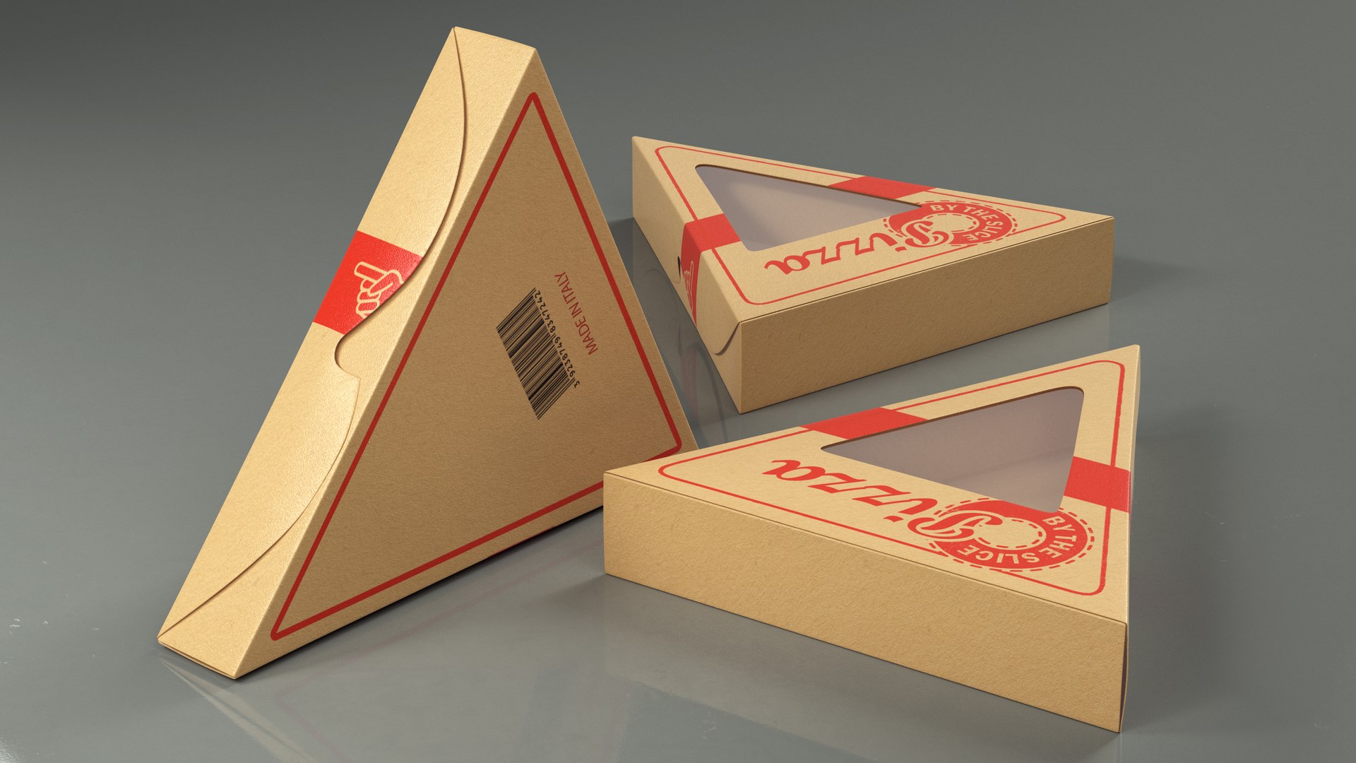 3D Craft Brown Pizza Slice Packaging Box with Window model - TurboSquid ...