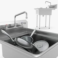 Stainless Utility Sink with Cookware Silver in Use