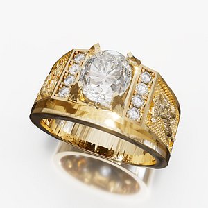 Luxury Diamond Mens Ring 3D Print Model Gold Jewelry CAD STL