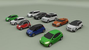 collection of 10 low poly cars