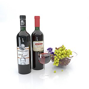 3D bottle wine glass bowl model