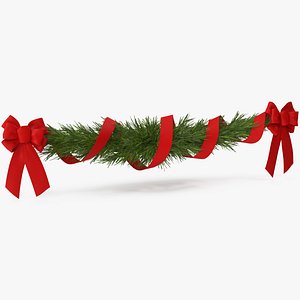 3D model Christmas Garland with Red Bows and Ribbon