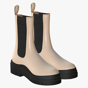 3D Leather Boots For Women Cream