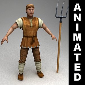 rigged peasant animations 3d model