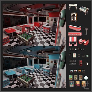 3D 50s Diner low-poly 3d model pack Low-poly 3D model model