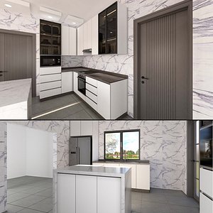 Modern 360 Kitchen with Island 3D scene model