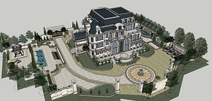 European style single-family villa manor Scenery yard 3D model 3D model