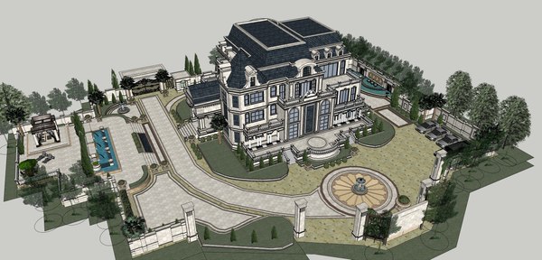modelo 3d European style single-family villa manor Scenery yard 3D ...