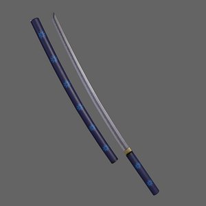 PBR Katana Japanese Sword Blue V3 3D model