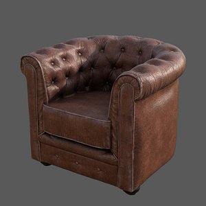 3D Luxury Distressed Brown Leather Chesterfield Armchair 4K PBR Low-poly 3D model model