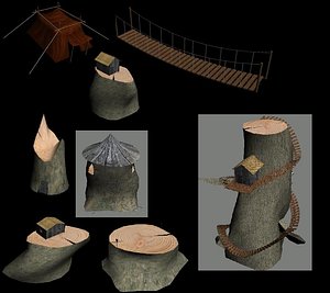wooden town city buildings 3d model