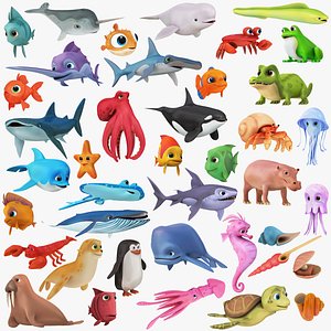 Mega Cartoon Sea Creatures 40 in 1 Collection 3D