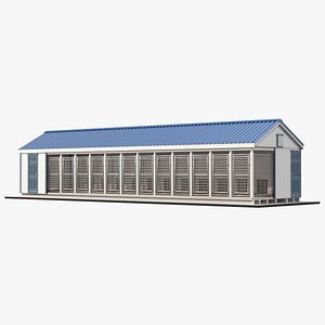 3D model Commercial Dog Kennel 12-box Blue Roof