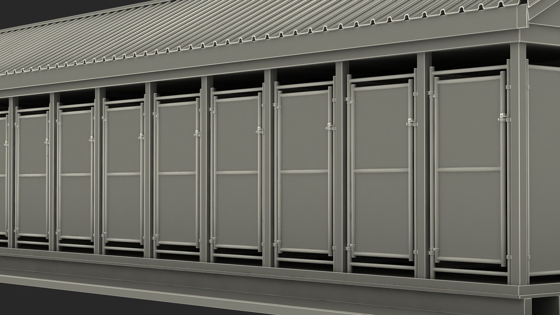 3D model Commercial Dog Kennel 12box Blue Roof TurboSquid 1988171