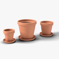 Terracotta Flower Pot Set of 3 with Saucers and Soil - Garden Prop