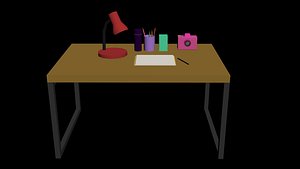 Low Poly Study Table Set
