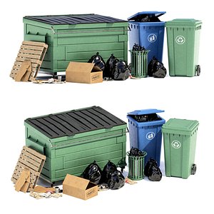 Trash Can Set 01low-poly GameReady