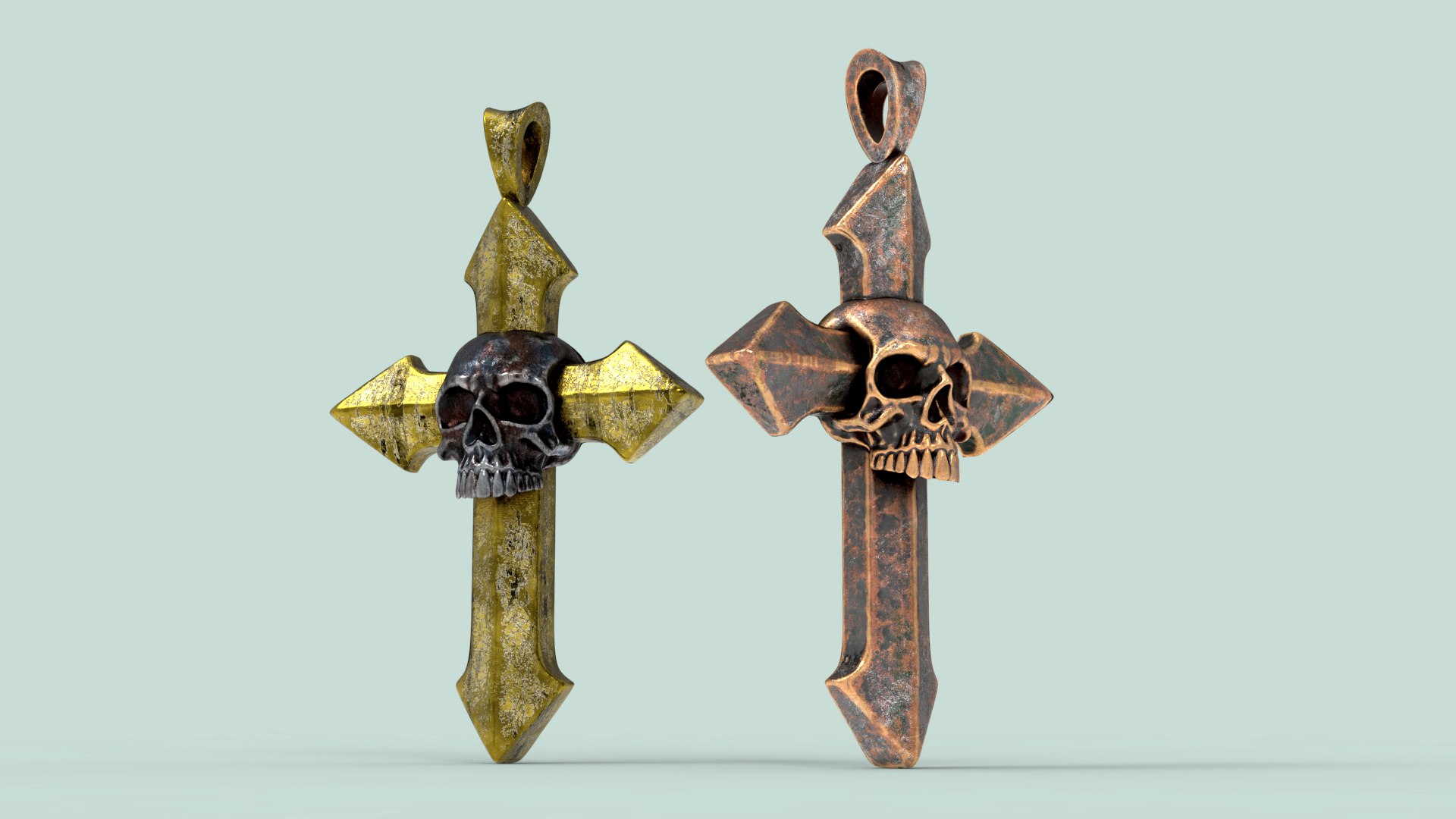 3D High-Poly Arrow-shaped Cross with rusted Steel Skull model ...