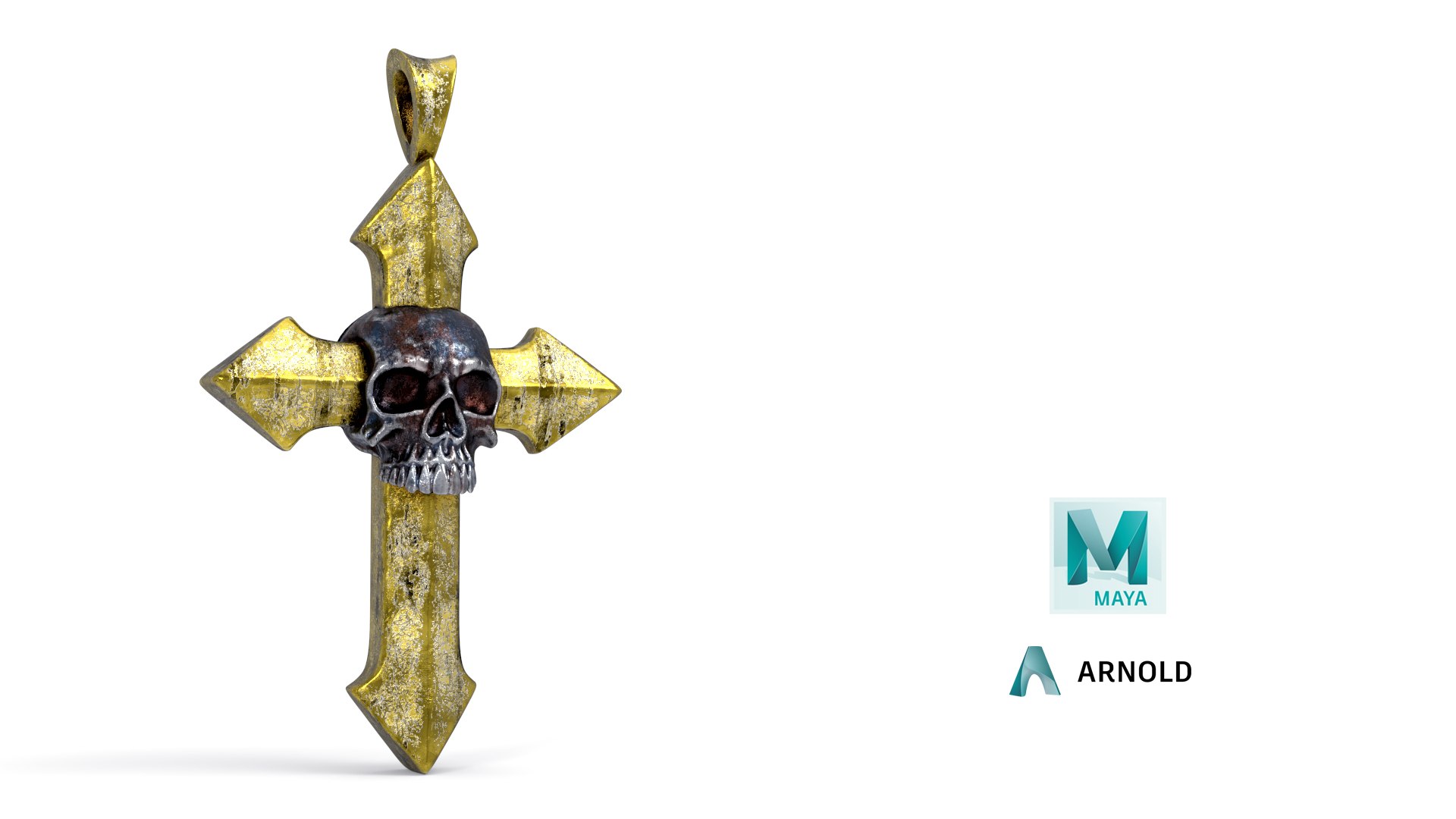 3D High-Poly Arrow-shaped Cross with rusted Steel Skull model ...