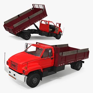 GMC TopKick Stake Bed Flatbed Truck Red Rigged for Cinema 4D