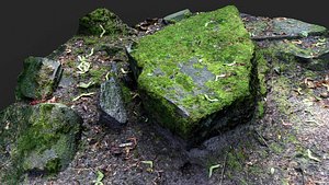3D ancient ruins mossy stone block PBR photogrammetry
