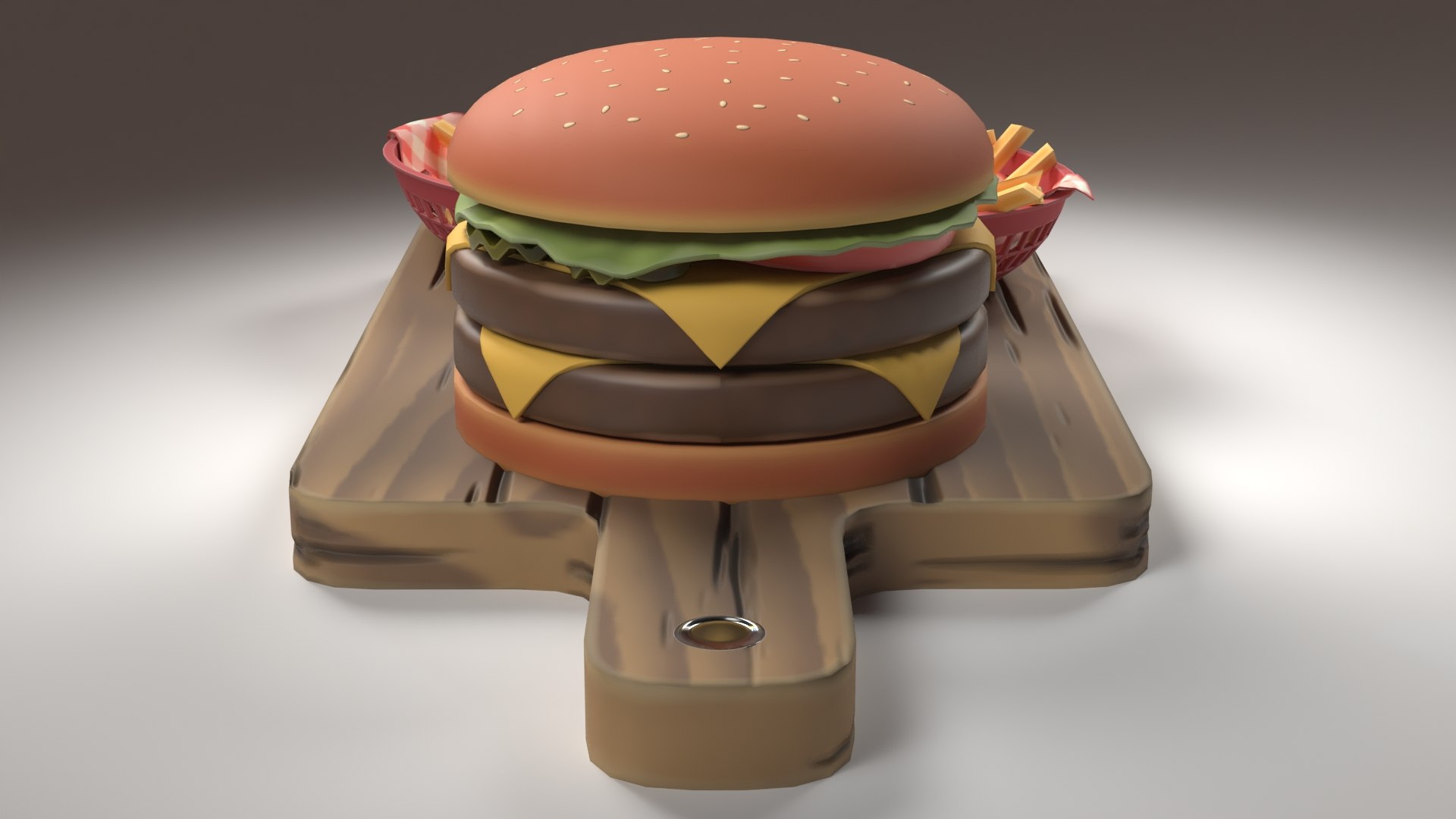 3D A Stylized Burger With Fries - TurboSquid 2143710