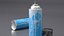 Latas de pintura en aerosol azul usadas
