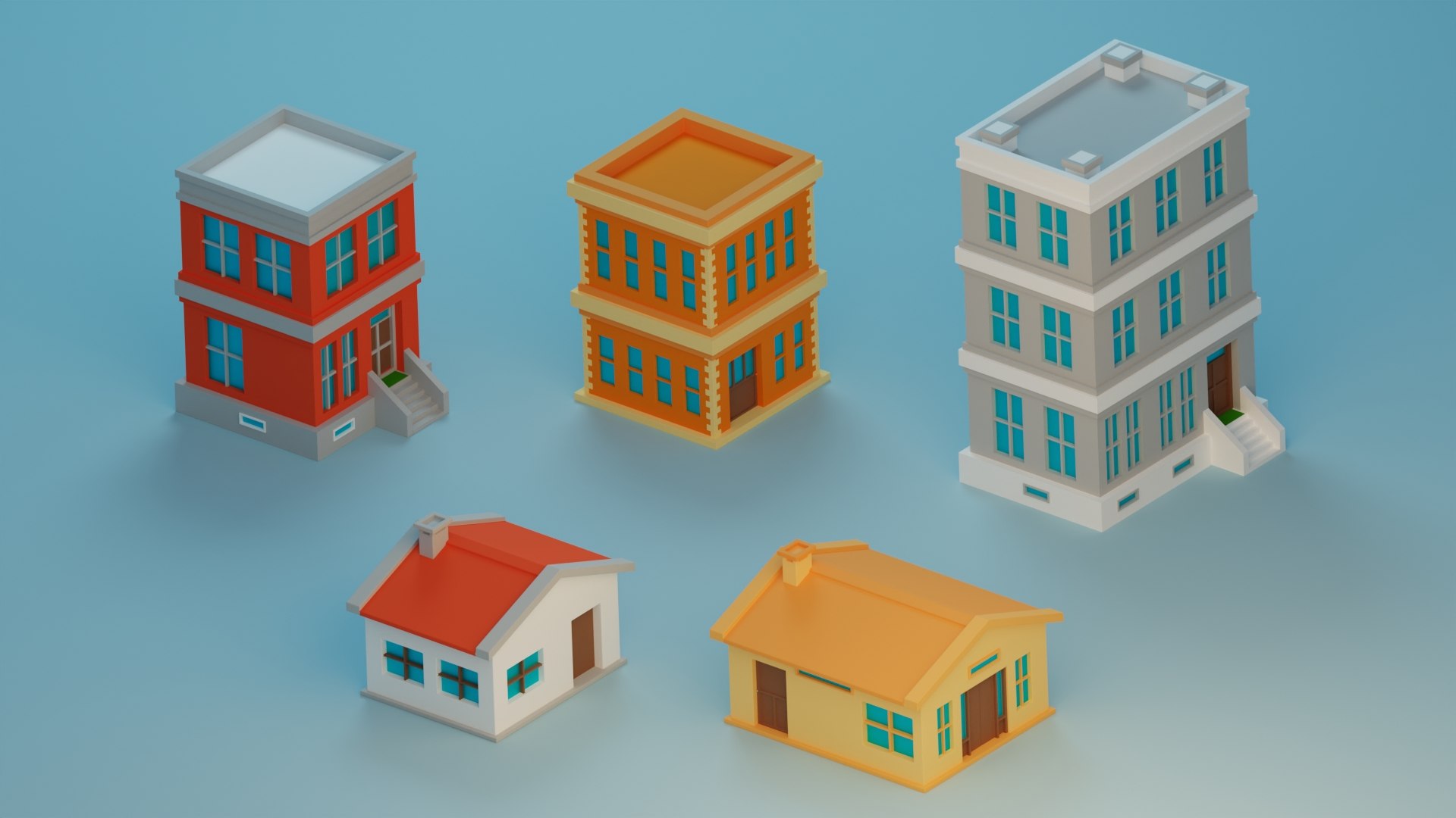 Five Low Poly City Houses Model - TurboSquid 2077494