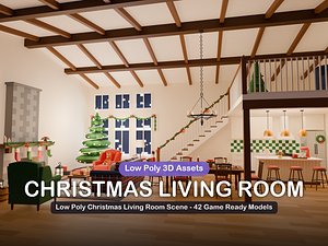 Low Poly Christmas Living Room Scene - 42 Game Ready Models