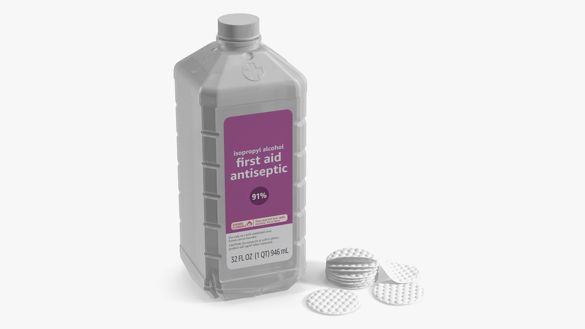 Cotton Pads Stack and First Aid Antiseptic 3D model preview