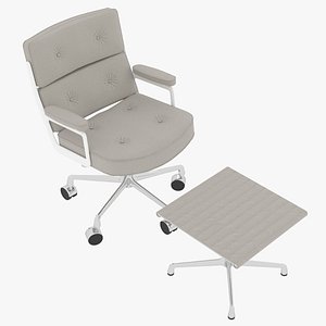 3D Eames Executive Chair White Frame Snowy Fabric and Ottoman by Herman Miller