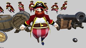 3D model Animated Pirate Character With Props PBR Textures