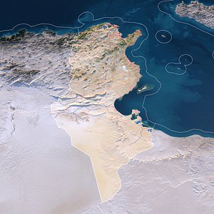 Tunisia Map - 16K Realistic Satellite Terrain - Elevation