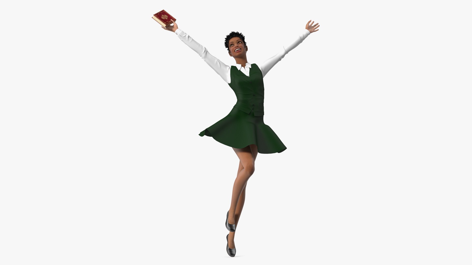 Light Skin Young Black Female Student in School Uniform 3D model preview
