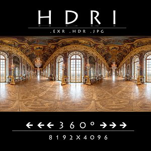 3D Versailles Hall of Mirrors HDRI - 8K 360 Interior Panorama - 32-bit EXRHDR model
