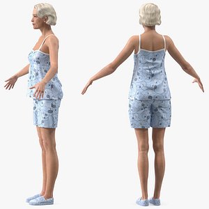3D elderly woman pijama rigged