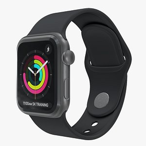 3D Apple Watc 3 - Silver Aluminium Case with Black Sport Band