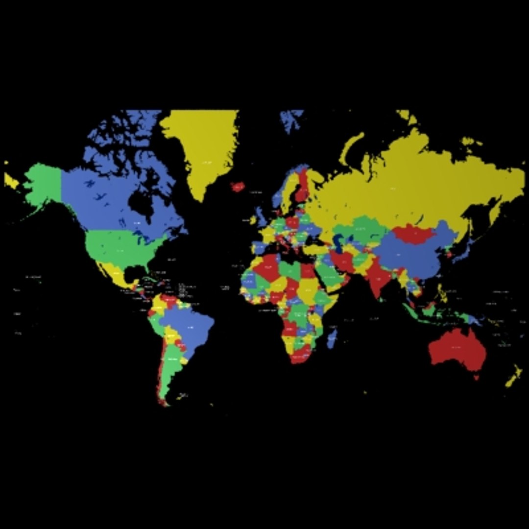 World Country Names 3d Model
