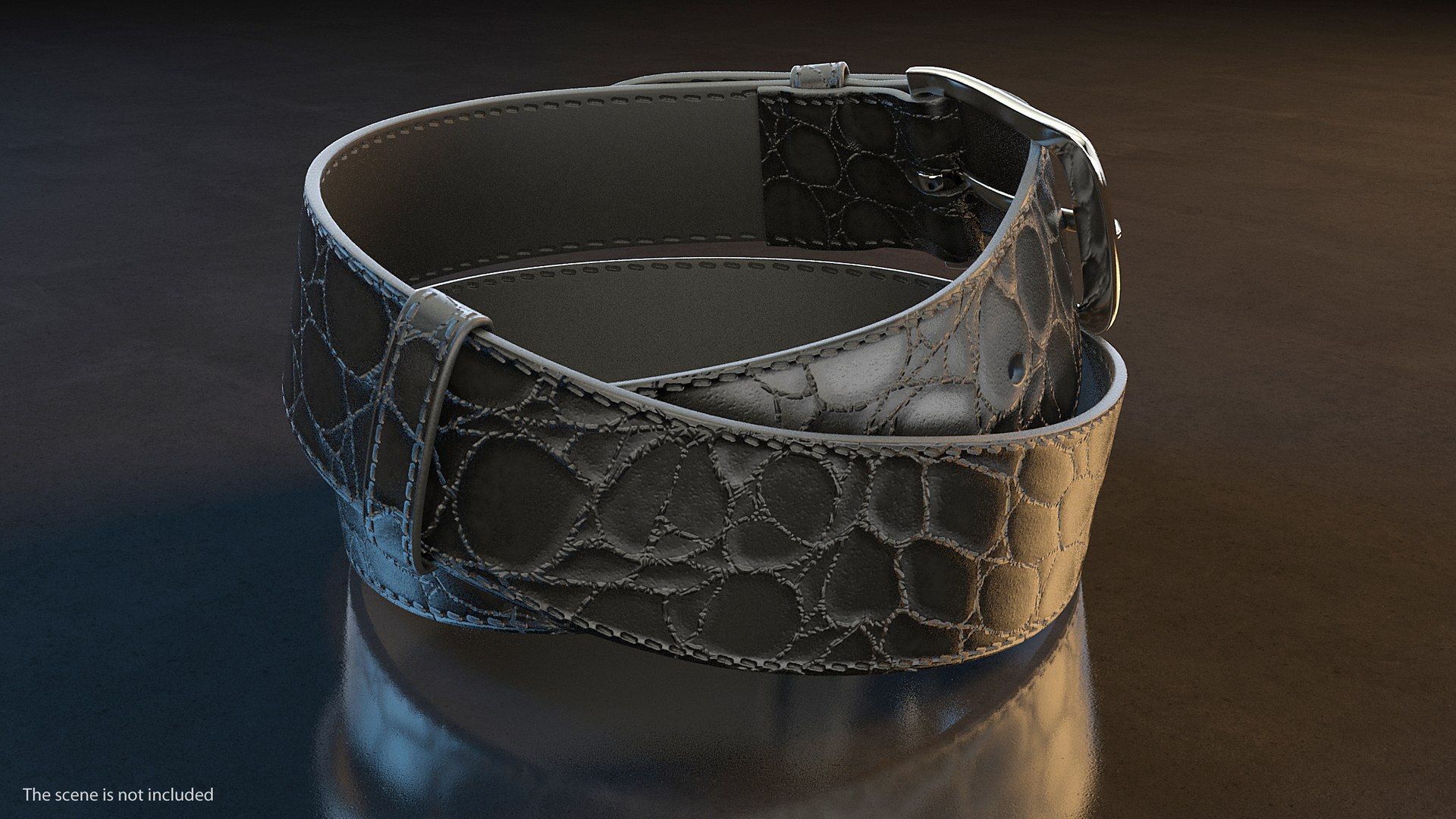 Black Mock Croc Leather Belt 3D model preview